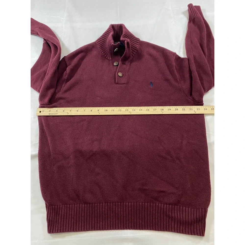 Polo Ralph Lauren Mens XL Burgundy Button Mock Neck Pullover Sweater Blue Pony - Picture 8 of 10